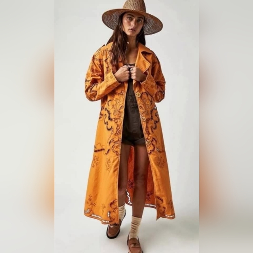 RARE Free People Susanna Embroidered Cutwork Duster Coat